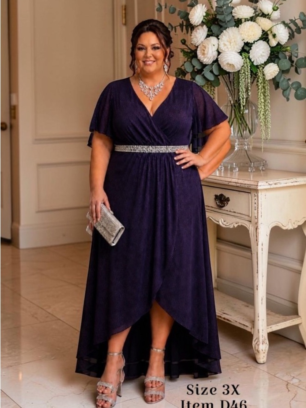 Mother of the Bride/Groom Plus Size Deep Purple V-Neck High-Low Dress